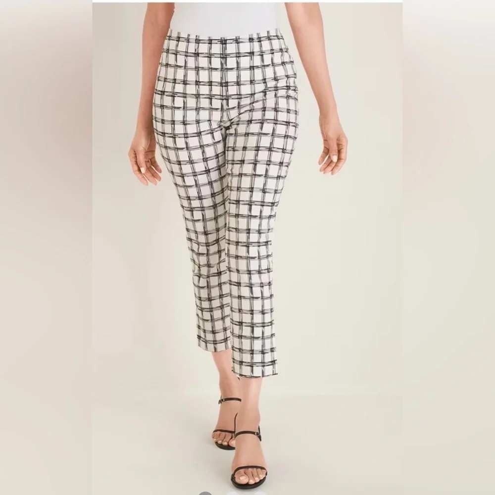 Chico's cotton capri pants windowpane plaid 14 high waist euro summer office